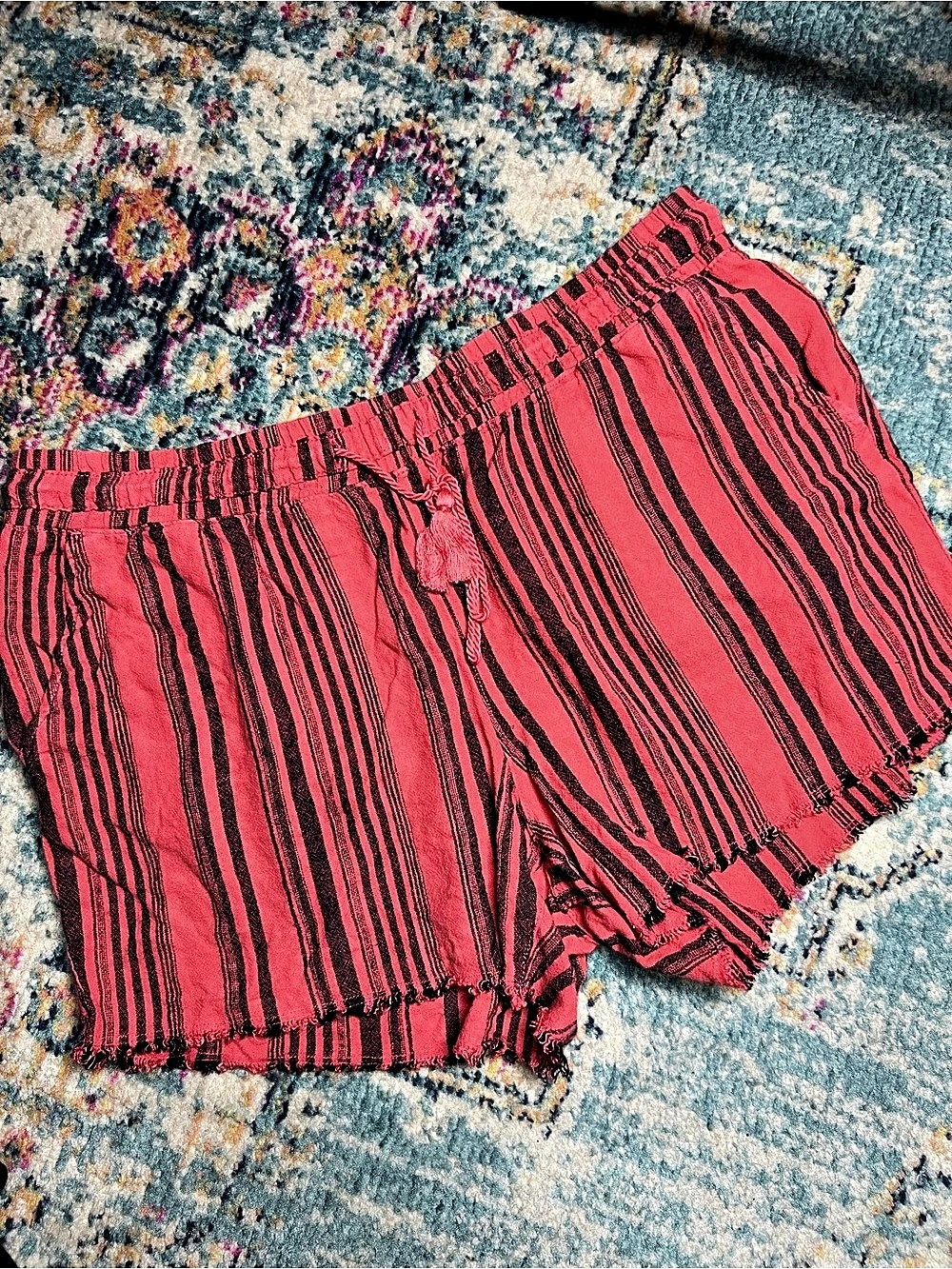 Time and Tru Striped High Waist Shorts in Pink/Coral & Black